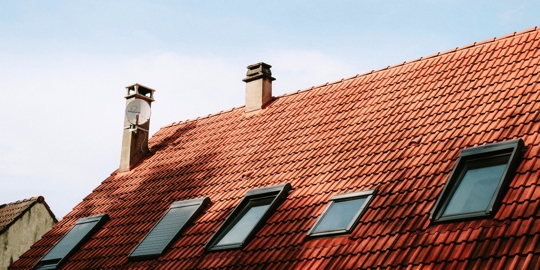 ceramic tile roof with skylights